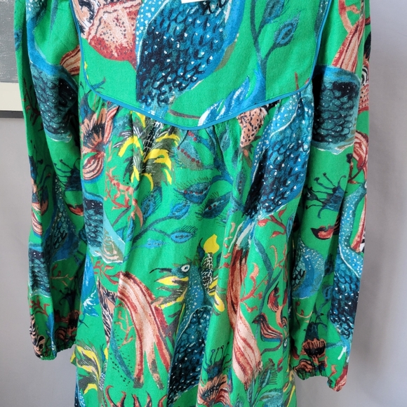 NEW Anthropologie Raphael Balme Flannel Lounge Sleep Dress Green S - Picture 12 of 16